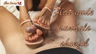 Flat nude sandals, red toenails: shoejob