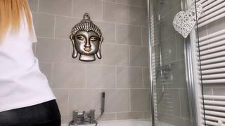 Shiny Swimsuit Pee And Showering With A Happy Ending