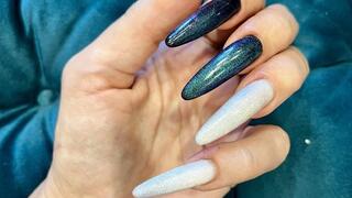 Long nails and handjob with dildo