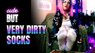 Lady Angela cute but very dirty socks red lipstick tattoed goddess glasses