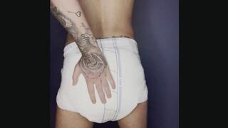 Tattoo'd Boy Wets and Messes Diaper