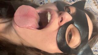 Halloween Cat Girl Licks Glass