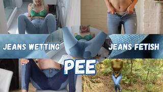 Tight Blue Jeans Wetting 4 Vids in 1