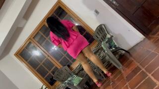 Balbina BBW Pantyhose Queen in Pink nice dress and shiny Pantyhose