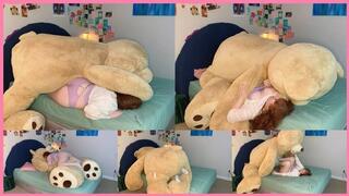 Step-Daddys Girl Struggling and Trapped Under Huge Teddy Bear