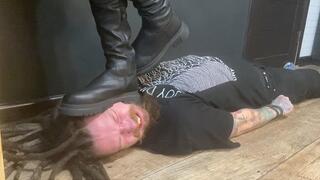 Careless and painful trampling with jumping and kicking in My heavy over the knee boots