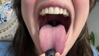 Chewing Blueberries Open Mouth
