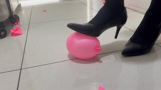 8 Pointy black high heels in pantyhose annihilate balloons