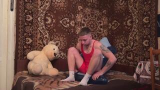 Jason deflate blue whale in red singlets