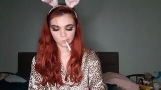 Smoking in satin pyjama *