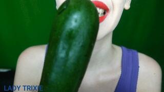 Licking and biting a courgette