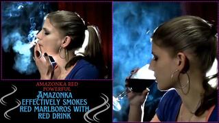 Amazonka effectively smokes red marlboros with red drink