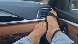 Feet in nylons and sandals on the dashboard wmv 1280 x 720