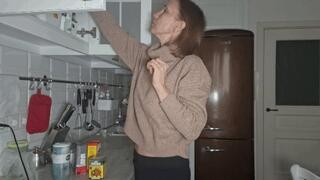 Reach high in the kitchen and belly showing 2