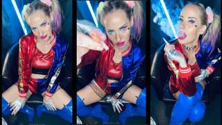 Harley Quinn cosplay smoking a Marlboro 100 for u her feeder