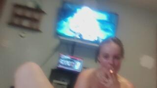 Sexy blonde amateur smoking while licking ass