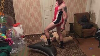 Jason stomp to pop whale tail and trample plush toys