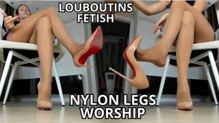 Nylon legs worship in pantyhose and louboutins