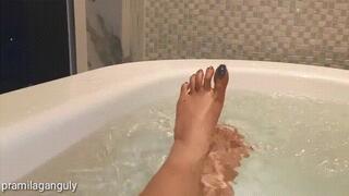 Showing Off My Beautiful Indian Feet With Grey Colored Toenails In Bathtub