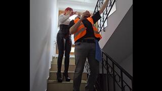 Smoking and human ashtray on stairs with my slave Faith