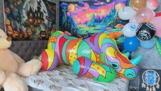 Mastrubate on inflatable rhino