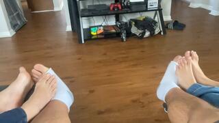 Indica Jane & Natasha Ty Play Footsies on Couch with Male Roommate | Asian Feet | Brunette Feet | Barefoot