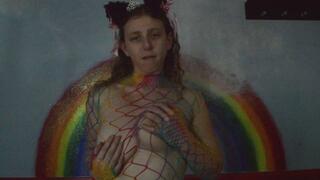 Kitten plays with her rainbow fishnets ASMR