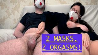 Two Masks, Two Cums: Fetish Handjob for You, Sex Toy for Me