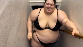 Disabled Fatty STRUGGLES up and down a NARROW flight of stairs — SSBBW Marigold — Immobile Feedee