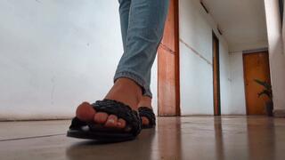 Katherine toe tapping on sexy flat sandals