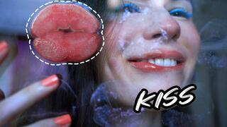 Glamour girl kiss with sweet shiny juicy lips