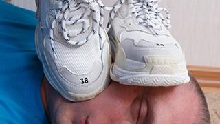 Steamy 19 yo girl in Balenciaga shoes stamps on the obedient man, g488x (slide show) 2160p