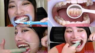 Miki Sunohara - Observing Sunohara Miki's teeth with a dental mirror & brushing her teeth while wearing a mouth opener & finger toothbrushing while wearing a lip hook - 1080p