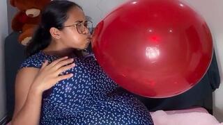 Sexy Stella Blows To POP Yor Huge Red Balloon Syuffed With Huge Ballon Boobs And Pregnant Tummy