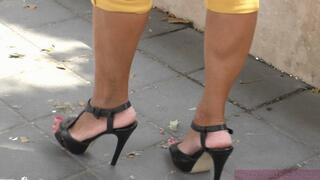 Strong black high heel ball stomping