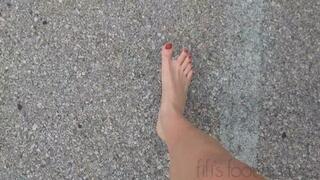 Fifi's is barefoot after a swim trying to leave but her car is out of gas, she cranks and cranks it and finally actually gets it to start replay