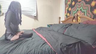 Cock sounded sissy fucks mistress pussy then self sucks her own cum from her condom!