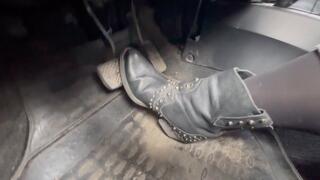 Charmy driving car in leather cowboy boots avi