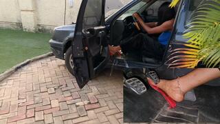 Evening CRANKING In Red Flip Flop Heels