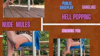 SHE with her elegant mules in public shoeplay