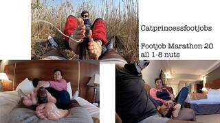 Watch my face as i drain him 8x, in the bushes and in hotel! Milf with glasses and muscly footboy, Footjob marathon 20, all 8 orgasms, milf feet, his pov