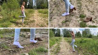 SweetLana losing Wooden Mules, Losing high heels mules, losing shoe, one shoe walk