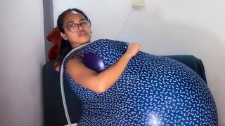 Sexy Stella Rides To Pop Your Big Blue Ballon With Balloon Boobs And Tummy