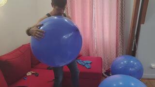 Cedric burst balloons in harness