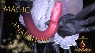 Snake magic: Look at it disappear inside his ass!