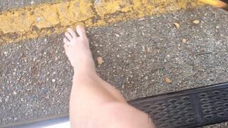 Fifi walks through the grocery store barefoot then through the dirty parking lot and drives off *new* replay