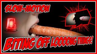 BITING OFF LONG THINGS | SLOW-MOTION | FOOD FETISH | Will the Cock survive?