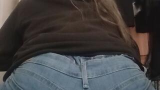 Getting sat on and butt squashed by a Goddess ass in blue jeans
