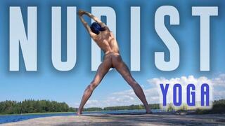 Nudist yoga on a desert island