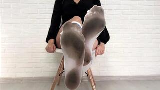 Dirty Nylon Socks, Showing Nylon Feet, Dirty White Socks, Nylon Socks Walking on Dirt